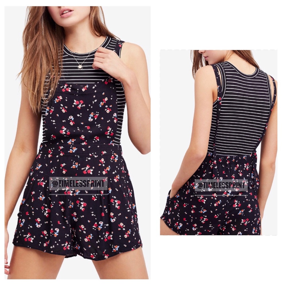 Free People Black Floral Wide Leg Romper